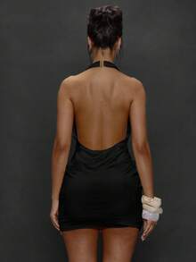 MUSERA 紧身露背吊带迷你连衣裙，日常外出、夜间派对、性感街头风、时尚情人节皆宜，优雅别致 - 黑色 - 查看 2