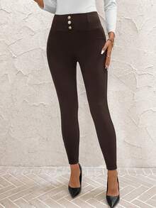 SHEIN Clasi Women's Thermal Fabric Pants, Suitable For Commuting And Casual Wear, Autumn/Winter - Brown - View 6