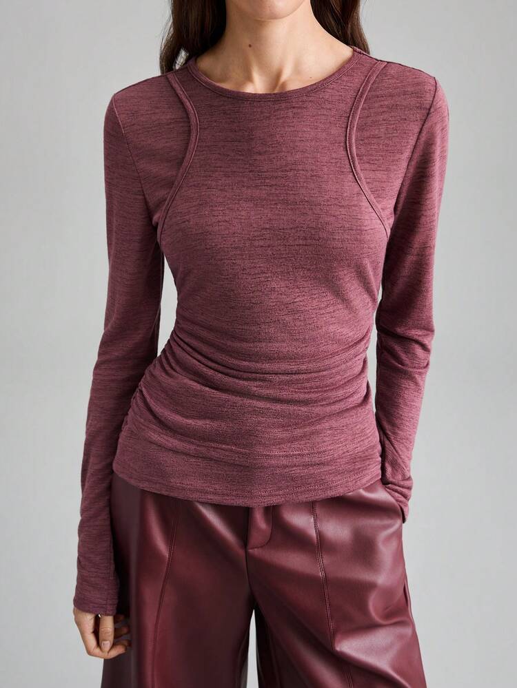 Women's Round Neck Basic 2 In 1 Long Sleeve Top, Tight-Fitting, Versatile, Suitable For Urban Commuting, Business Casual, Office Wear, Elegant For Valentine's Day Party, Black Basic Top For Outings