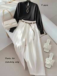 Franclia Elegant Lantern Sleeve Crew Neck Slim Fit Long Sleeve T-Shirt, Suitable For Commuting