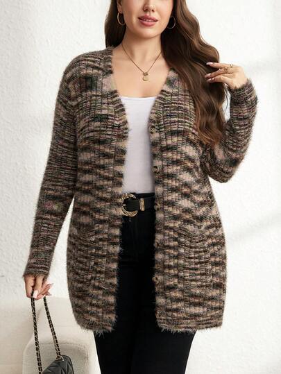 Comfylo Plus-Size Women's Autumn And Winter Cardigans In Multi-Color Woolen Fabric For Casual Christmas Women'S Clothing Outings Old Money Style Cardigans For Warm And Fashionable Winter Woolen Thickened For Warmth Elegant Clothes For Women Cardigans Women's Holiday Cardigan, Comfortable And Warm Knitted Coat, Christmas Cardigan, Thanksgiving Cardigan, Autumn And Winter Cardigan, Queue Cardigan.