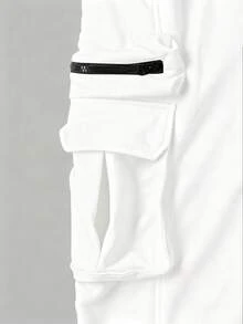 Manfinity Homme Men's Casual Drawstring Waist Flap Pocket Cuffed Jogger Pants, Fashionable For Daily Commute And Street Wear - White - View 4