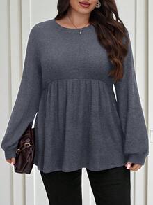 SHEIN LUNE 大码宽松针织纹理面料上衣 - 寶藍色 - 查看 6