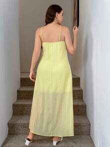 SHEIN LUNE Plus Size Women Solid Color 3D Floral Decor Elegant Halter Neck Dress  Yellow Dress Comfortable And Versatile - Yellow - View 8