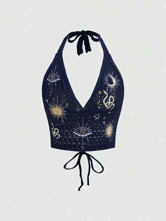 Women's Hippie Bohemian Style Embroidered Blouse With Moon And Star Patterns