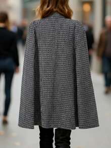 EMERY ROSE Elegant Cloak Outerwear For Christmas Party And Outdoor Occasions, Autumn/Winter - Black and White - View 2