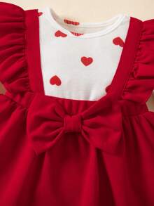 Bộ đồ liền thân dệt kim 2 trong 1 họa tiết trái tim viền bèo nhún dễ thương và thanh lịch cho bé gái sơ sinh - Đỏ - Xem 8