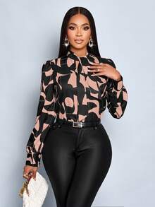 SOLERSUN Áo cánh dài tay họa tiết hoa thanh lịch dành cho nữ, thích hợp mặc đi làm, công sở, thu/đông - màu nâu - Xem 4