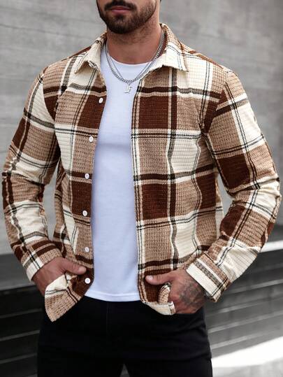 Manfinity CasualCool Herren Cord Karohemd mit Langarm und verstärktem Kragen