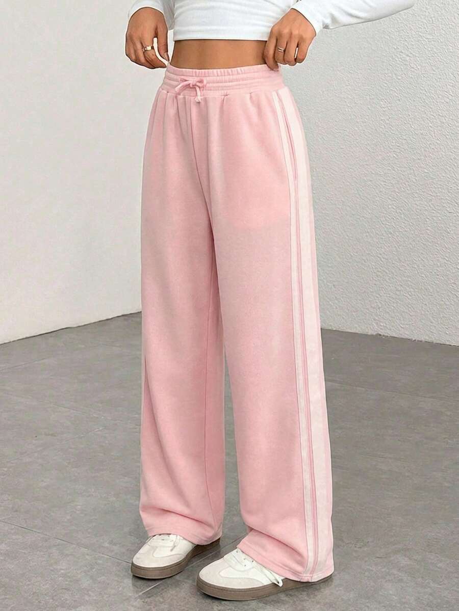 SHEIN Tween Girls Loose Fit Drawstring Waist Casual Everyday Fashionable Sweatpants - Baby Pink - View 1