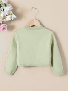 SHEIN Elladie kids 适合年轻女孩的休闲百搭纯色贝壳边开衫 - 綠色 - 查看 2