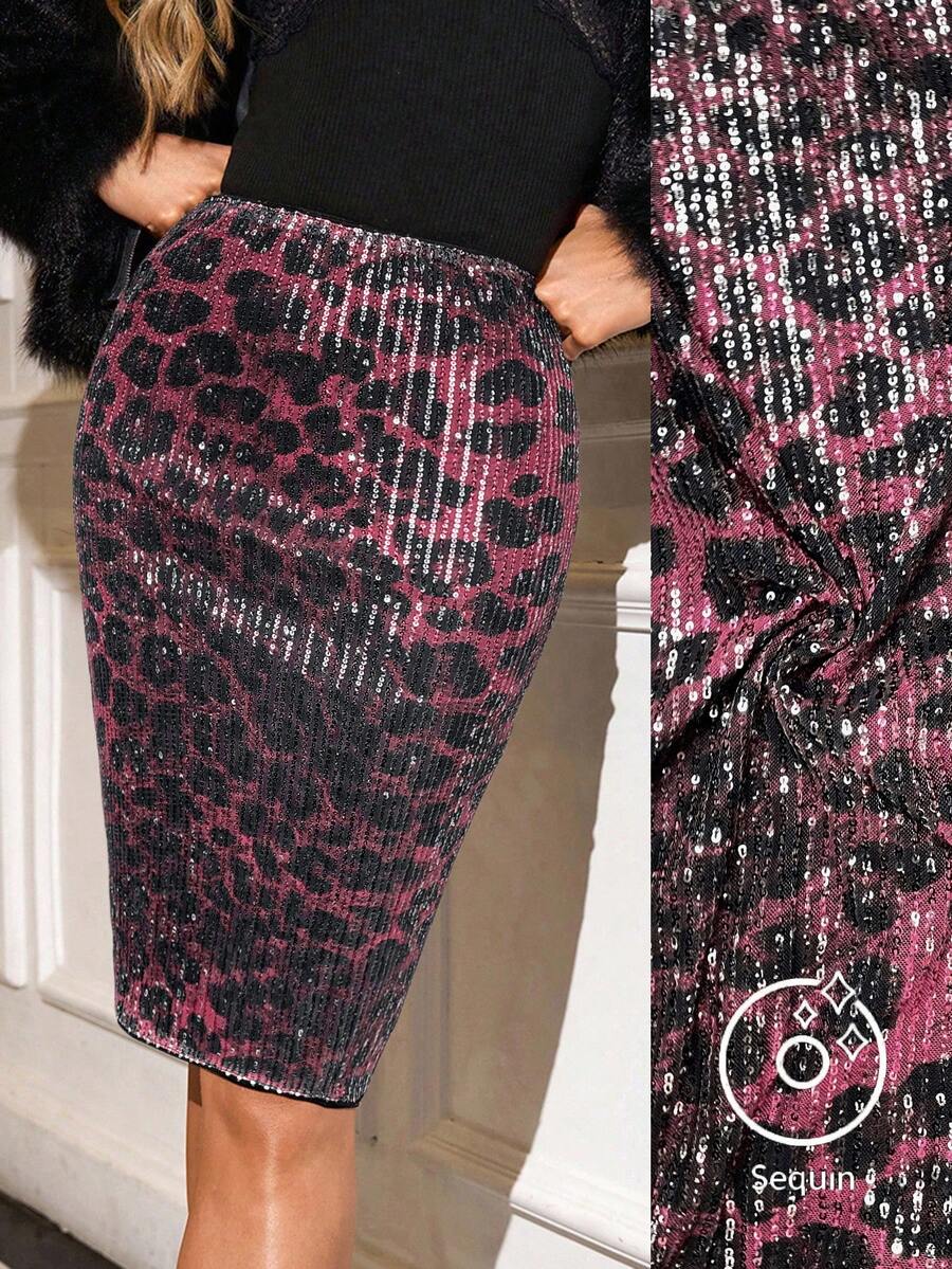 SHEIN Clasi 女士优雅豹纹亮片性感紧身派对裙 - 彩色 - 查看 1