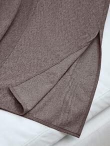 Franclia 女士秋冬人字纹羊毛中长裙，休闲通勤风，高腰开衩设计，厚实面料，宽松显瘦 - 巧克力棕 - 查看 5