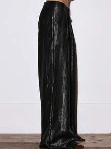 MUSERA Flowy Pleated Wide Leg Plisse Suit Trousers Bottoms Only Occasion Night Out Going Out Winter Sexy Classy Cute - Black - View 4