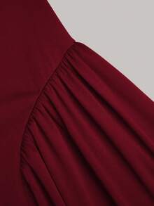 Grovea 加大码露肩优雅小黑中长连衣裙，女士正式婚礼宾客礼服 - 酒紅色 - 查看 4