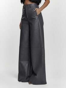 MUSERA 仿皮阔腿中腰裤 性感外出 秋季 夜间外出 冬季 可爱街头风