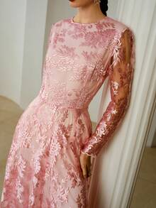 ZEYLAH 刺绣花卉优雅长腰束腰连衣裙 - 粉色 - 查看 2