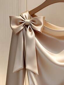 Franclia This Stylish New Minimalist Solid Champagne-Colored Glossy Jumpsuit Features A Satin Satin Collar, Long Sleeves With Pleated Waist And Button Details, And A Bow Tie. It's A Chic And Flattering Women's Jumpsuit That Flatters The Figure.Winter Clothes For Women,Christmas,New Year Clothes,White Outfit For New Year's Eve,Party,Beach,Elegant,Casual,Casual Outfit For Women,Romance, Valentine's Day, Dating,Graduation Season Attire, Fashionable Casual Commuter Wear, Business Office Wear, Versatile And Stylish Everyday Casual Wear, Urban Teacher's Professional Attire