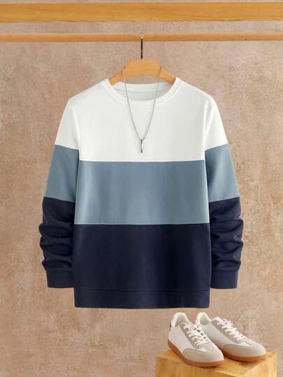 HIMLAND 男士休闲日常通勤撞色宽松卫衣，秋冬款