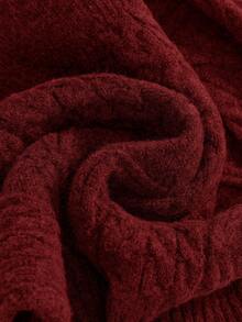 ROMWE 浪漫厚针织 Z 字纹深灰色露肩灯笼袖套头毛衣