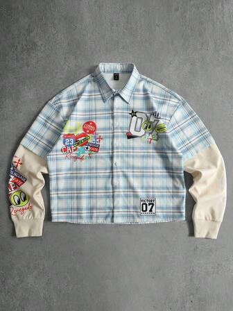 Herren Loose Fit 2-in-1 Karohemd mit Langarm und Doppellagigen Ärmeln