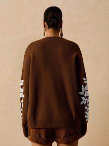 Travachic Cárdigan holgado de manga larga con botones delanteros para mujer, talla grande, para otoño/invierno - Marrón - Ver 2