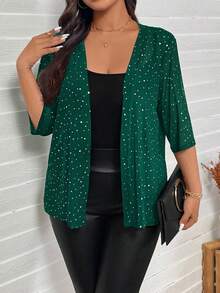 SHEIN LUNE Áo khoác lưới mỏng đính đá Rhinestone cỡ lớn cho nữ Lễ Tạ ơn, Quần áo Giáng sinh, Áo đi chơi đêm giao thừa, Trang phục công sở, Tiệc tùng, Trang phục thường ngày cho phụ nữ, Phong cách quý tộc, Ngày lễ tình nhân, Tình yêu/Người yêu vào mùa thu/đông - Màu xanh lá cây đậm - Xem 6