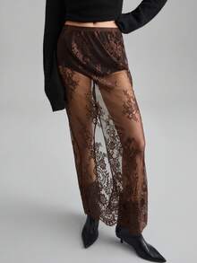 Ontre Women's Lace See-Through Versatile Long Skirt, Suitable For Urban Commute, Business Casual, Christmas, New Year Party, Wedding Guest, Holiday - Brown - View 5