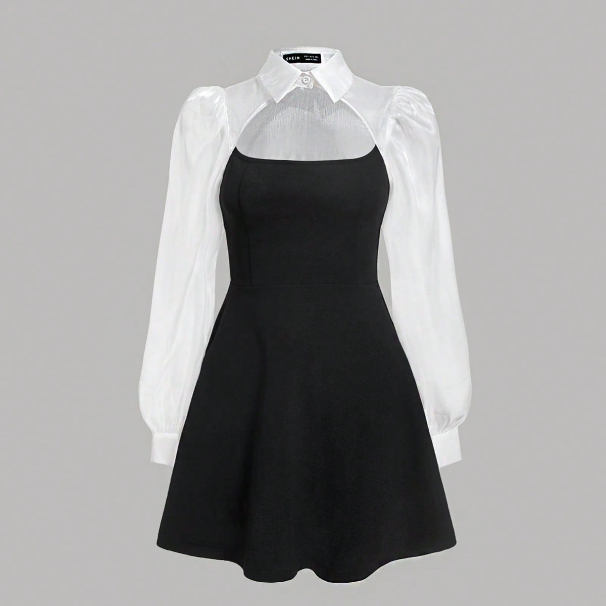 Vestido de manga larga de 2 en 1 con corte delantero en color negro y blanco para niña preadolescente Nova Glow, elegante, adecuado para uso diario,