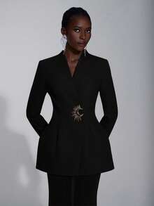 Elitara 优雅、浪漫、性感、简约、浅粉色、西装式廓形、鱼尾下摆、拖地、时尚、网红、假日、度假、生日派对、婚礼、正式晚宴礼服