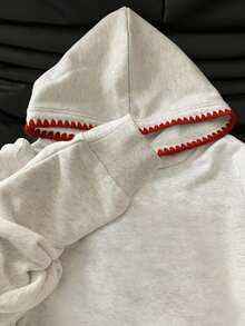 INAWLY Women's Sweatshirts/Casual Simple Fashion Sweatshirts/Fashionable Tops/Fun Sweatshirts/Loose Round Neck Long-Sleeved Sweatshirts Suitable For Autumn And Winter/Women's Spring Pullovers, Women's Lace Contrast Hooded Sweatshirts, Long-Sleeved Tops, Back-To-School Autumn And Winter Hoodies - Grey - View 3