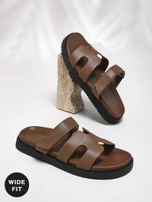 SHUZIA 女式宽版时尚休闲圆头双带一脚蹬舒适平底凉鞋 - 橄欖綠 - 查看 3