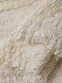 Livesso Women's Hollow Out Lace Blouse, Off-Shoulder Casual Vacation Street Style Crochet Beach Shirt, Long Sleeve T-Shirt, Suitable For Autumn, Spring, Summer - Beige - View 9