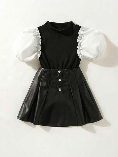 Maija Kids Bộ áo thun polo cổ bẻ và chân váy len nhiều màu cho bé gái
