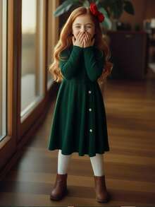 Emery Rose Kids Váy len dệt kim cổ tròn tay dài màu xanh lá cây cổ điển vừa vặn cho bé gái tuổi mới lớn, phù hợp cho mùa thu đông, màu đỏ cho Giáng sinh, trang phục dự tiệc, trang phục hàng ngày đến trường, sinh nhật - màu đen - Xem 9
