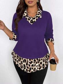 EMERY ROSE Plus Size Women Casual Printed 2 In 1 Shirt - Purple - View 5