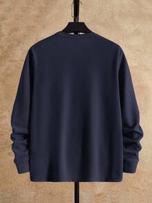 HIMLAND 男士标语印花圆领针织休闲长袖T恤 - 藏蓝色 - 查看 2