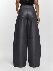 MUSERA 仿皮阔腿中腰裤 性感外出 秋季 夜间外出 冬季 可爱街头风