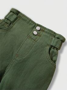 Girls' Casual Floral Waist Denim Jeans, Fashion & Versatile - Army Green - View 6