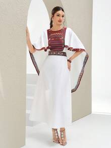 Al Najma 女士圆领撞色滚边几何图案优雅阿拉伯连衣裙 - 白色 - 查看 8