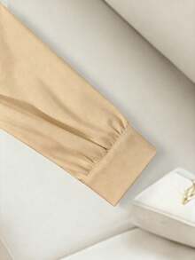 Franclia Váy dài rộng rãi cho nữ có nút thắt lưng trang trí - Màu Khaki - Xem 5