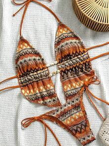 Swim SXY Women's Two Pieces Textured Bikini Set, Casual Holiday Style - Multicolor - View 3