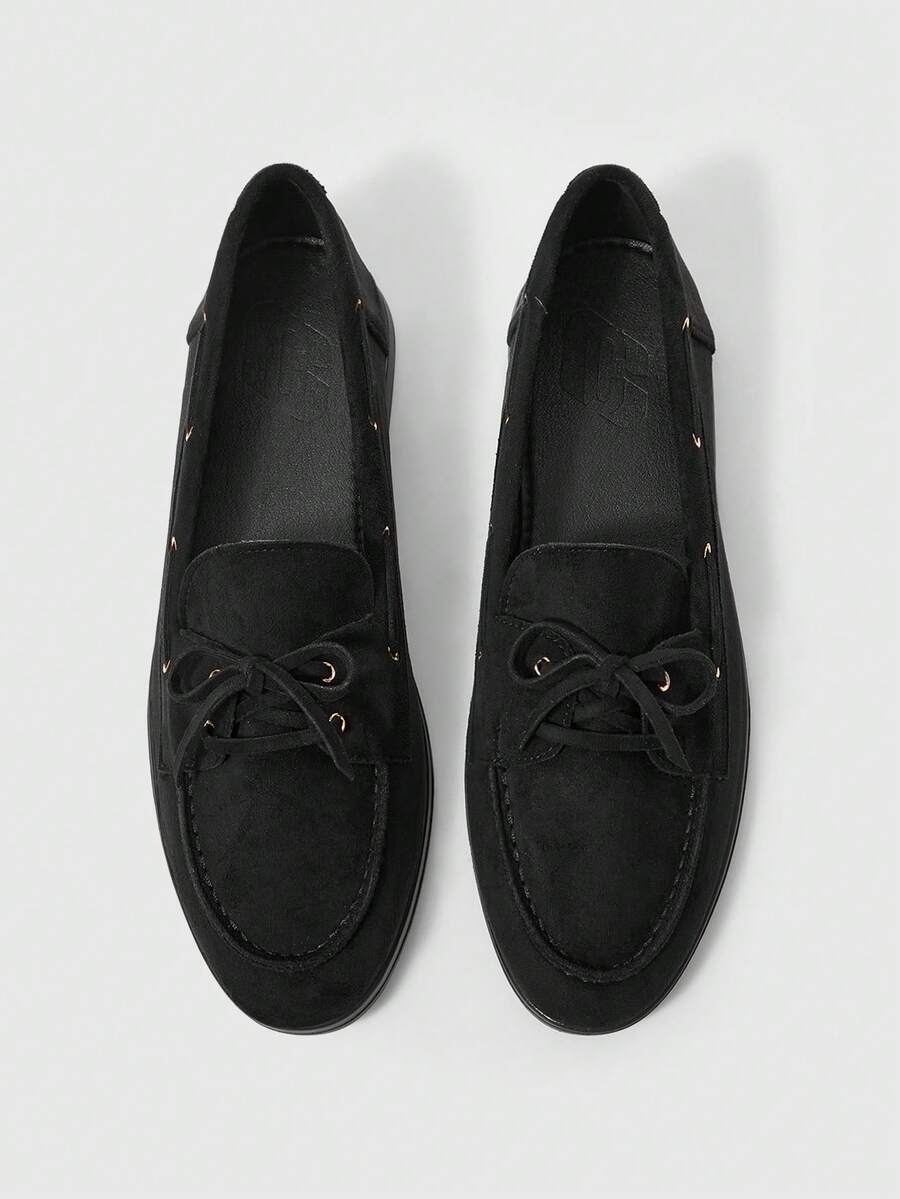 Sleekvia Women's Casual Versatile Commuting Simple Lace-Up Flats For Christmas - Black - View 1