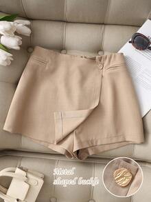 Franclia 女士休闲百搭杏色裹身短裤，夏季 - 杏色 - 查看 1