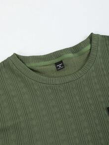 Manfinity Homme Sudadera de cuello redondo de unicolor con relieve para hombres - Verde militar - Ver 5