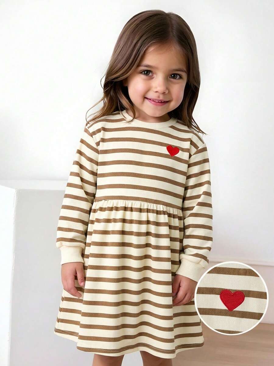 Maija Kids Maija Kids 女童条纹休闲长袖连衣裙 - 鏽棕色 - 查看 1