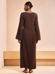 Zivah 2026春夏新款情人节、音乐节、复活节、西部风、游牧风、波西米亚风、纳什维尔风格连衣裙，适合派对、婚礼、晚宴、约会、聚会、生日、大学、学生、日常穿着，百搭基础款，休闲度假、邮轮旅行、海滩、日光浴、潮流风、优雅通勤、商务休闲等场合。喇叭长袖连衣裙，前系带，宽松直筒长款连衣裙，春夏连衣裙，深棕色连衣裙，休闲连衣裙，度假连衣裙，女士连衣裙 - 棕色 - 查看 3