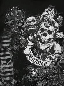 ROMWE MEN 男士宽松印花连帽衫，复古街头风 - 黑色 - 查看 2