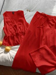 Comfortcana 红色针织女士休闲套装，春夏款 - 紅色 - 查看 6