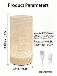 1PC Modern Scandinavian Wooden Frame Table Lamp With Linen Shade, Warm Light LED Lamp With USB Power, Creative Lamp For Bedroom, Living Room, Dining Room, Office - Yellow - View 10